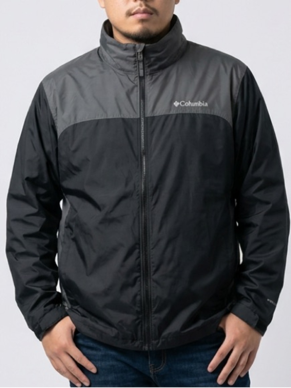 Columbia Glennaker Lake Packable Rain Jacket Mens XL Black Gray Stowaway Hood